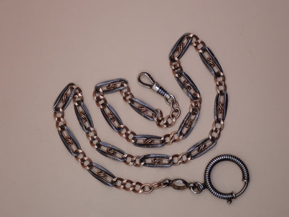 Antique Victorian "S-Scroll" Niello & 12k Rose Gold Chain Necklace MB82