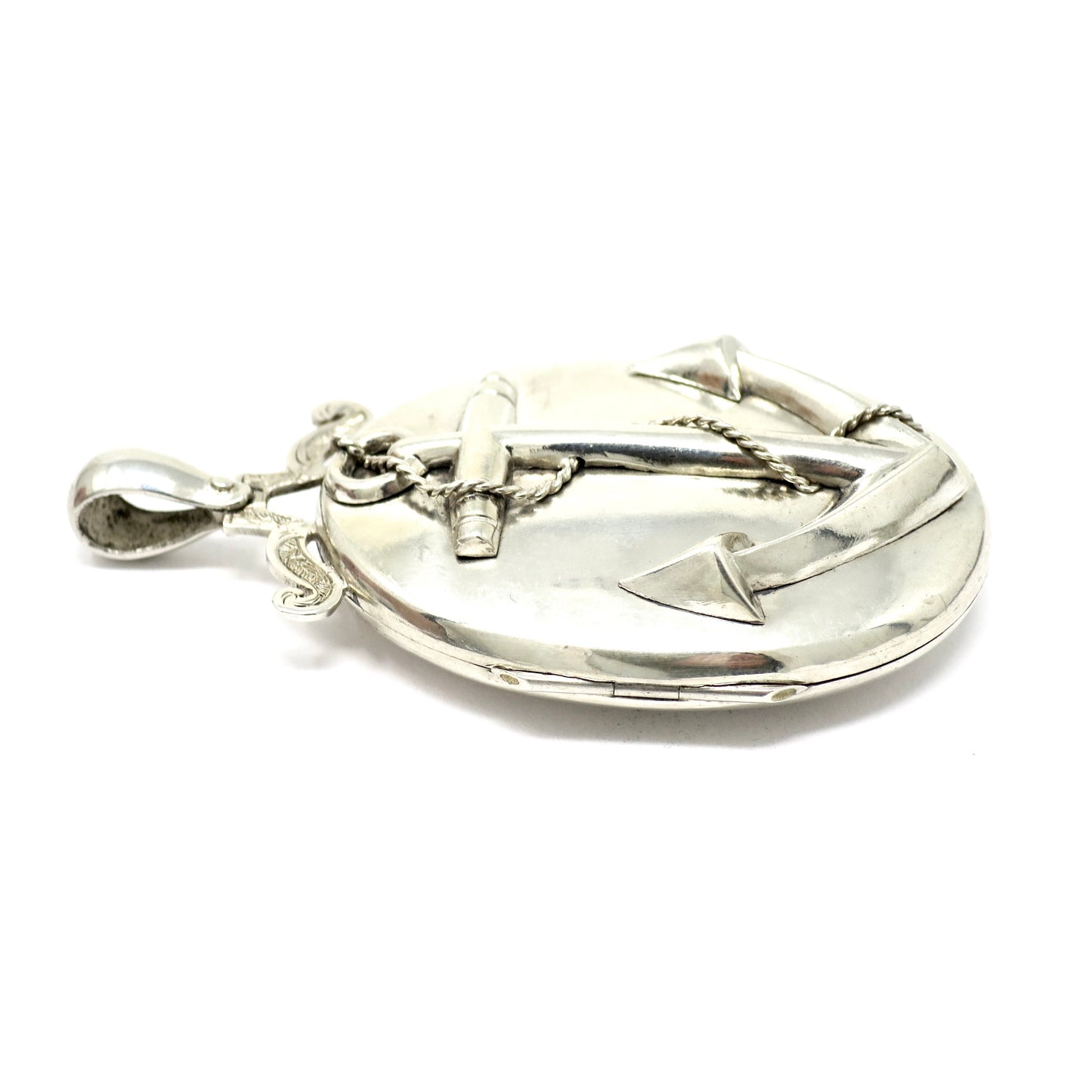 Antique Victorian Sterling Silver Anchor Oval Locket Pendant