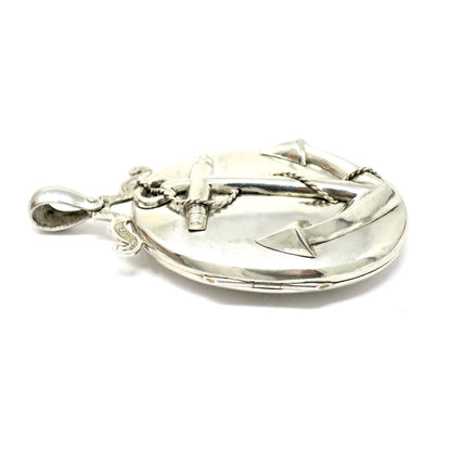 Antique Victorian Sterling Silver Anchor Oval Locket Pendant