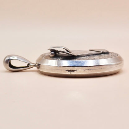 Antique 1879 Sterling Silver Victorian "Belt Buckle& Snowdrop" Locket Pendant