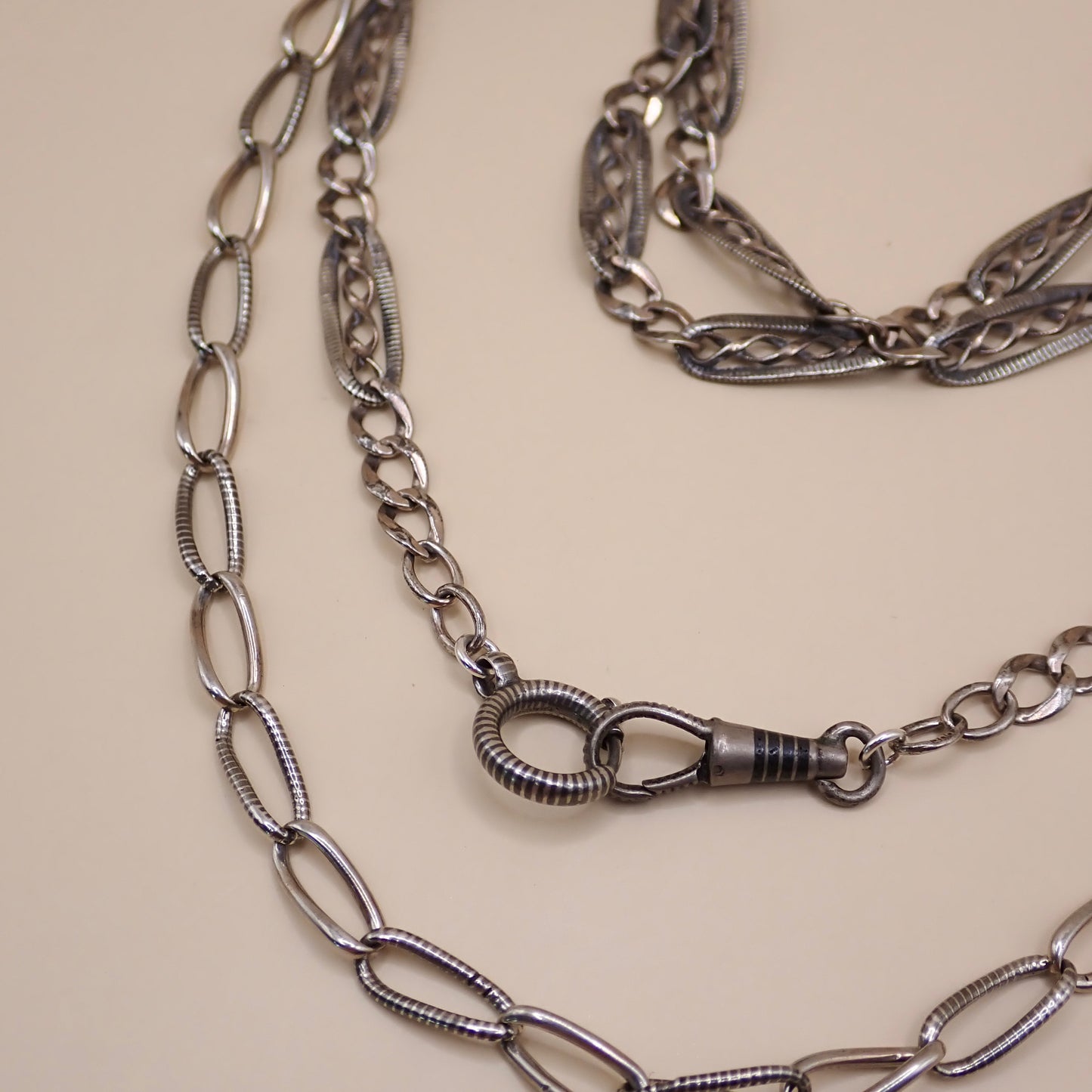 Converted Antique Victorian Niello & Silver Chain Necklace MB90
