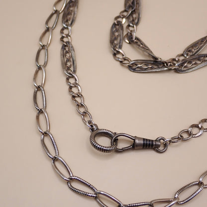 Converted Antique Victorian Niello & Silver Chain Necklace MB90