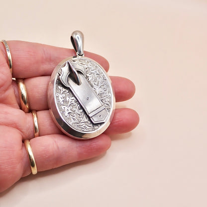 Antique 1879 Sterling Silver Victorian "Belt Buckle& Snowdrop" Locket Pendant