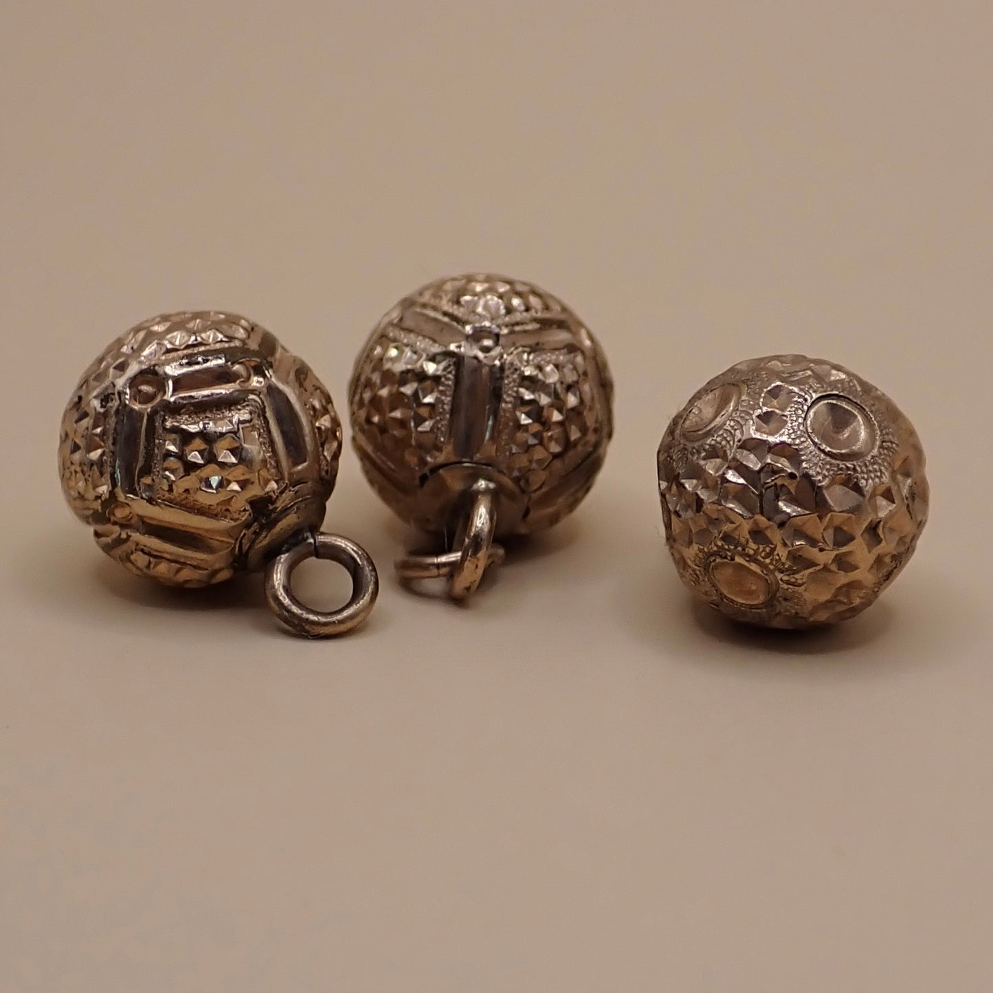 Curated Trio of Antique Victorian Bright-Cut Gold "Orb" Charms