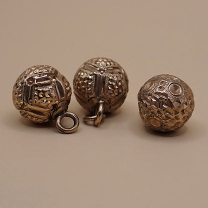 Curated Trio of Antique Victorian Bright-Cut Gold "Orb" Charms