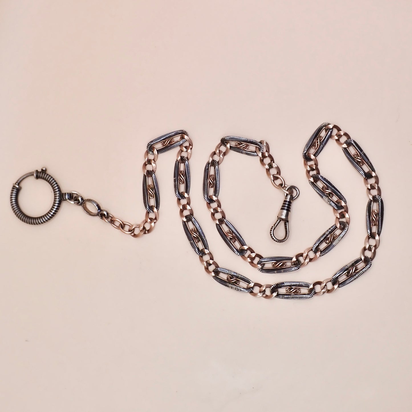 Antique Victorian "S-Scroll" Niello & 12k Rose Gold Chain Necklace MB82