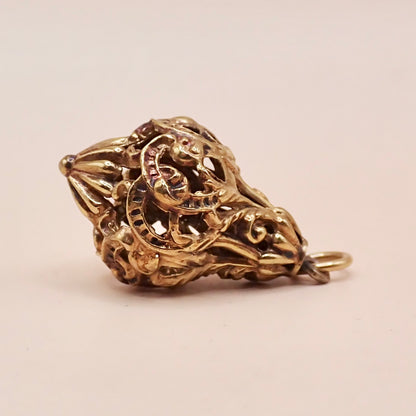 Antique Victorian Revival 14K Yellow Gold Filigree Lantern Cage Pendant