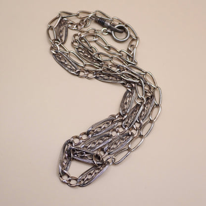 Converted Antique Victorian Niello & Silver Chain Necklace MB90