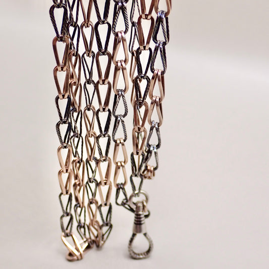 Antique Victorian Niello & Rose Gold Gilt Long Guard Chain Necklace, 59.5" inches, 26.1g MB102