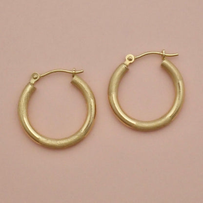 PreLoved Solid 14K Yellow Gold "Mixed Texture" Satin & Polished Hoop Earrings