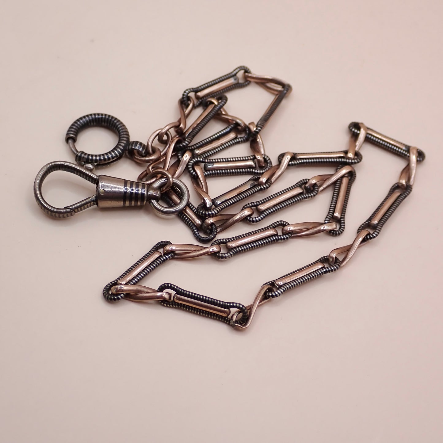 Rare Victorian .800 Silver & 9K Rose Gold Vermeil Niello 15.25” Multi-Way Chain MBP3