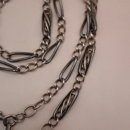Converted Antique "Grand Sautoir" Victorian Niello & Rose Gold Vermeil Chain Necklace MB87