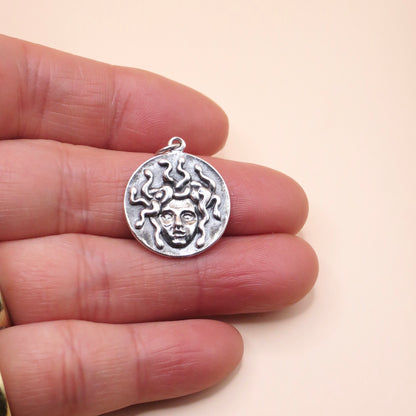 Solid 925 Sterling Silver Medusa Pendant, 24x18mm