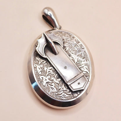 Antique 1879 Sterling Silver Victorian "Belt Buckle& Snowdrop" Locket Pendant