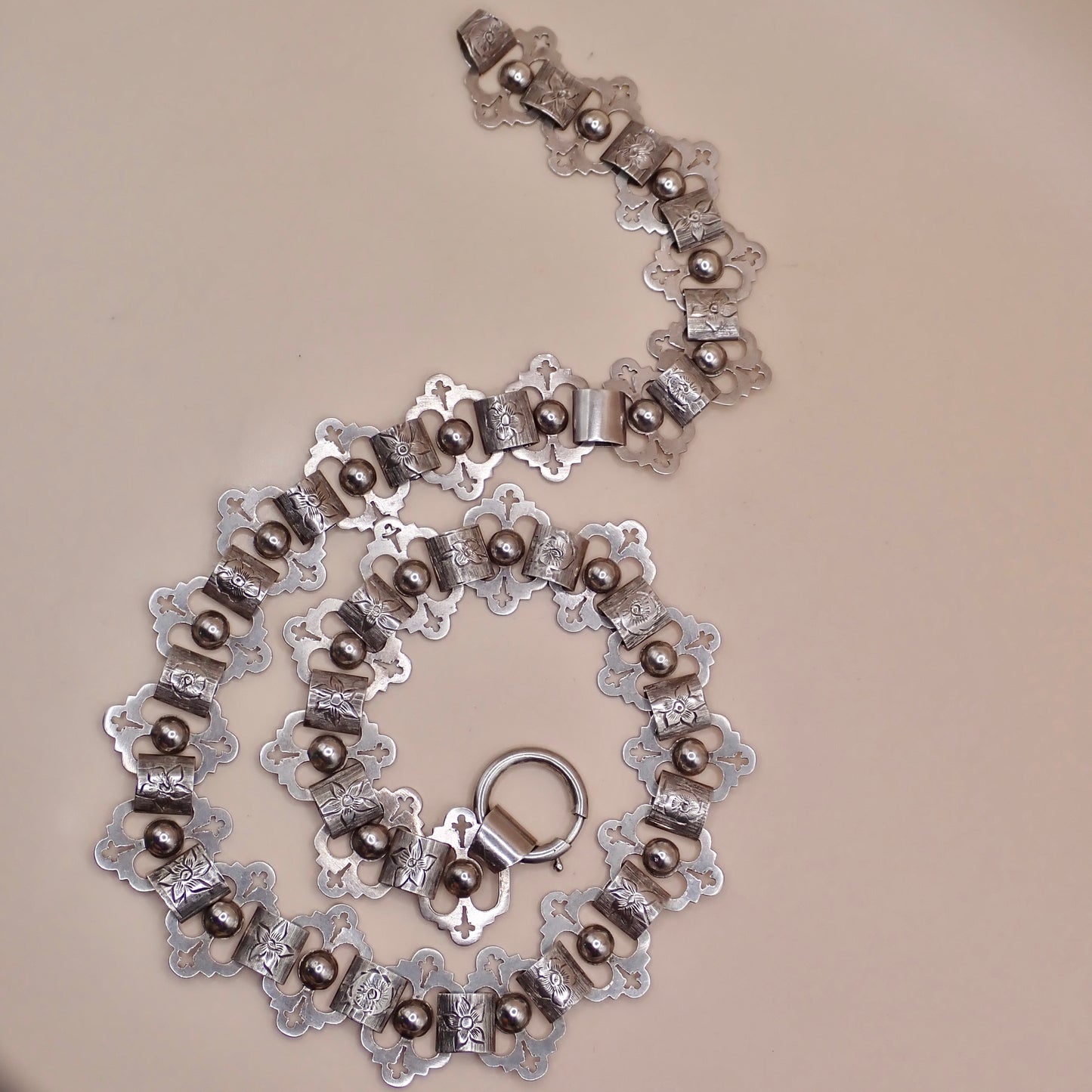 Antique Victorian Sterling Silver "Apostle" Motif Grand Collar Book Chain Necklace