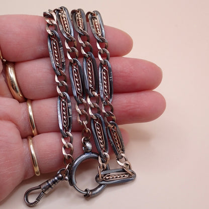 Antique Victorian 12K Rose Gold & "Twisted Vine" Niello Chain Necklace MB88