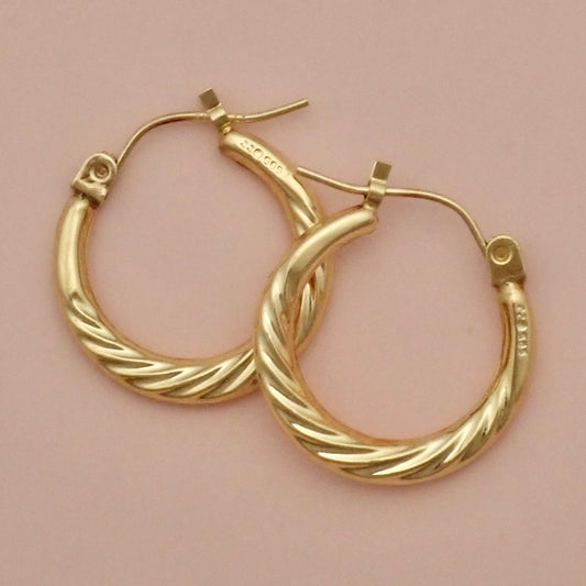 PreLoved Solid 14K Yellow Gold Spiraled Rope Hoop Earrings