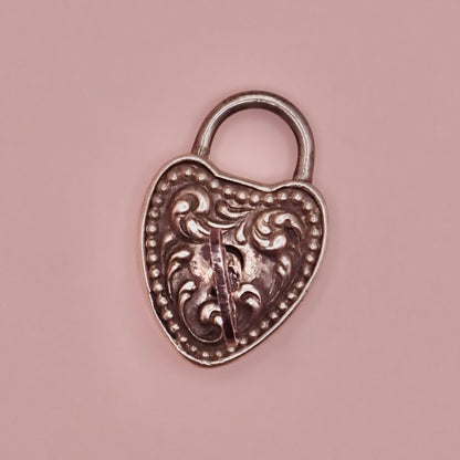 Rare Antique 1899 Sterling Silver Repoussé Heart Padlock & Working Key