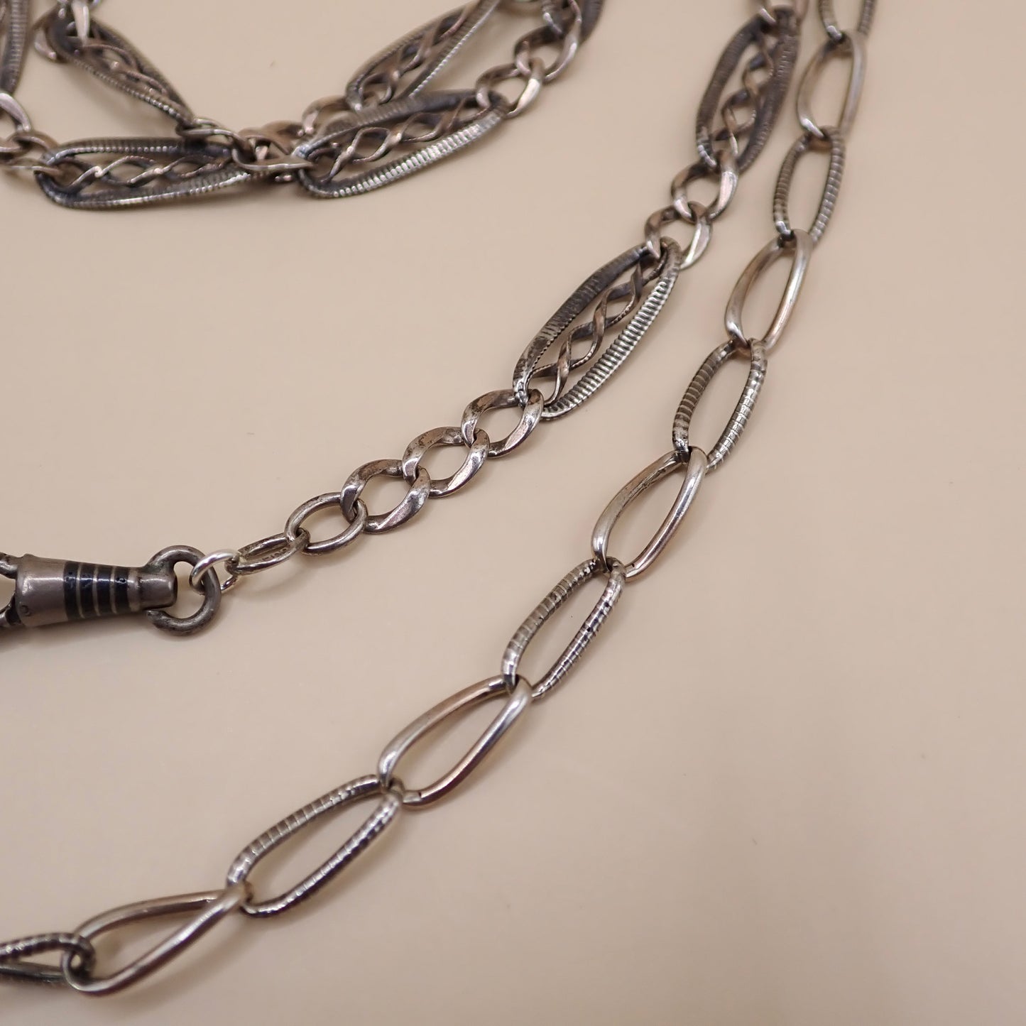Converted Antique Victorian Niello & Silver Chain Necklace MB90