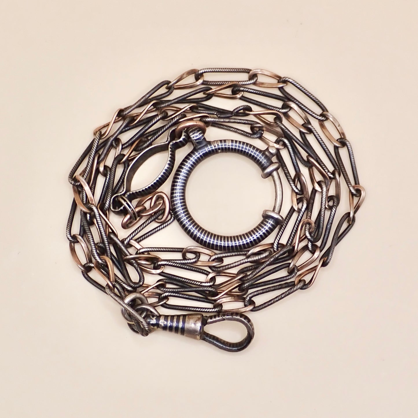 Antique Victorian Niello & Rose Gold Vermeil Chain Necklace MB71