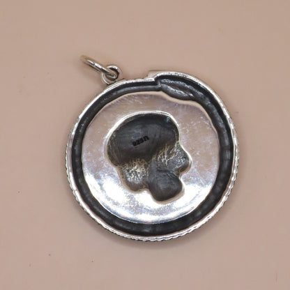Solid 925 Sterling Silver Ouroboros Snake with Skull Pendant, 27x21mm