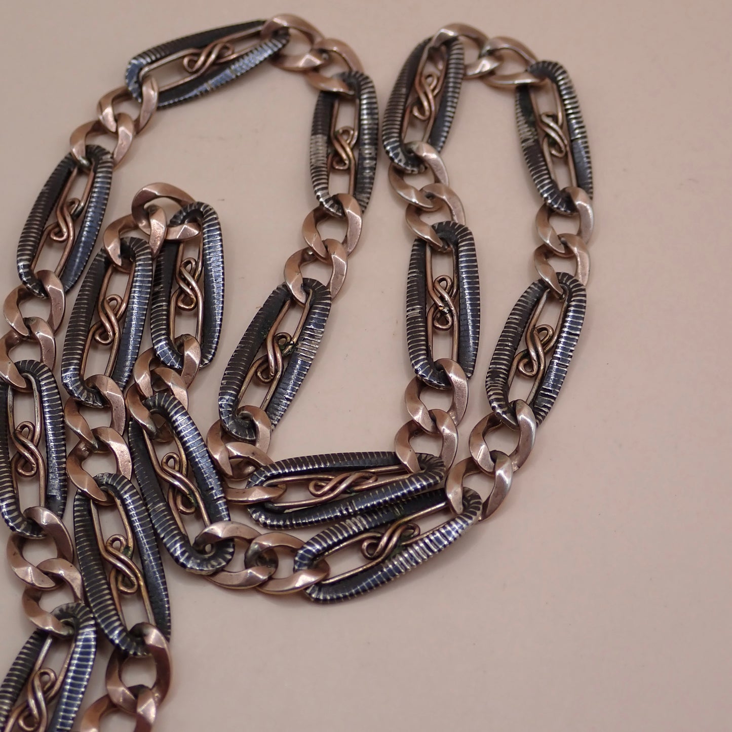 Antique Victorian "S-Scroll" Niello & 12k Rose Gold Chain Necklace MB82