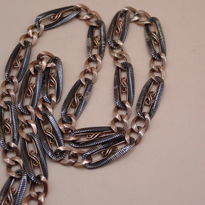 Antique Victorian "S-Scroll" Niello & 12k Rose Gold Chain Necklace MB82