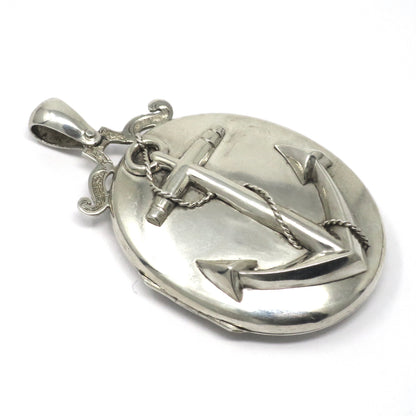 Antique Victorian Sterling Silver Anchor Oval Locket Pendant