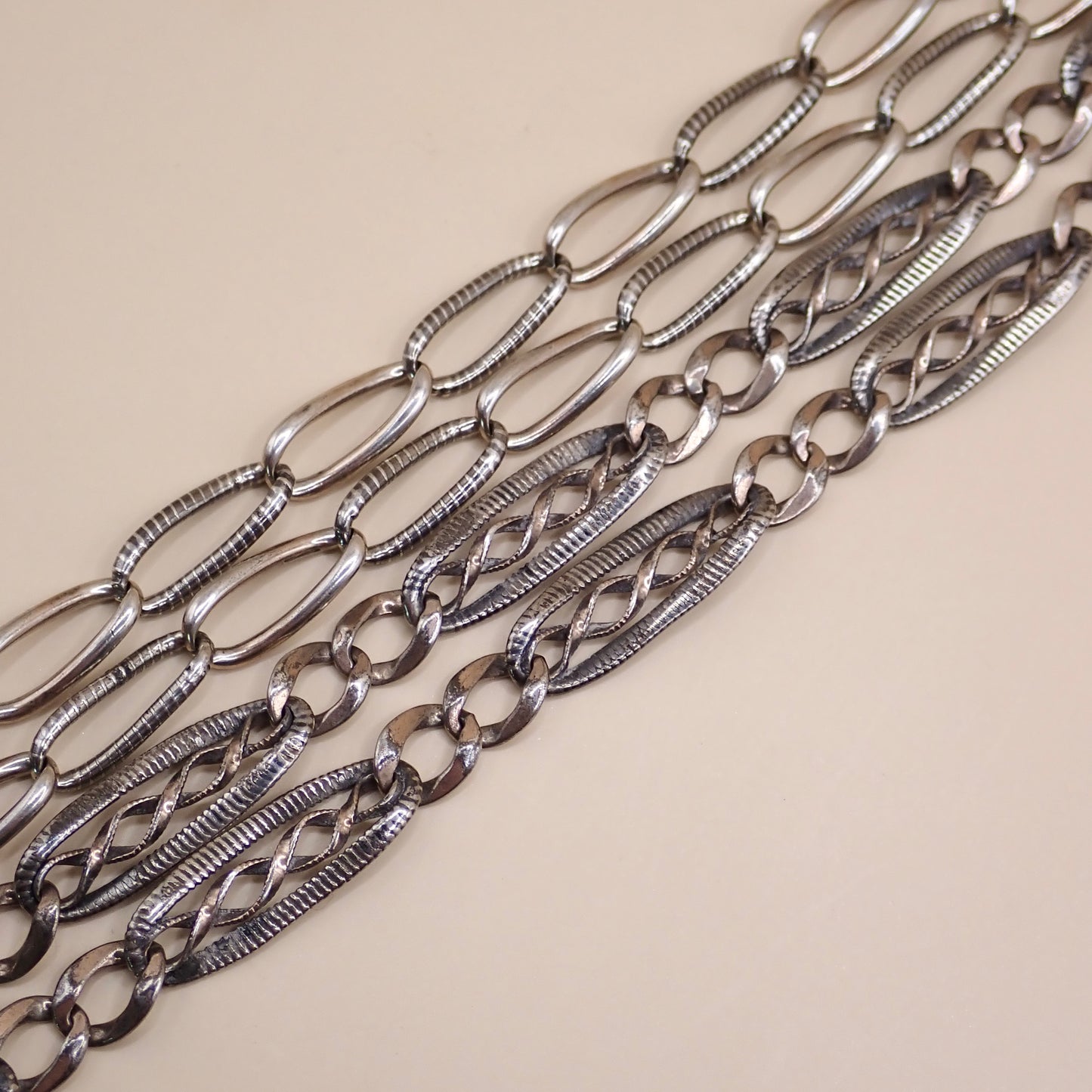 Converted Antique Victorian Niello & Silver Chain Necklace MB90