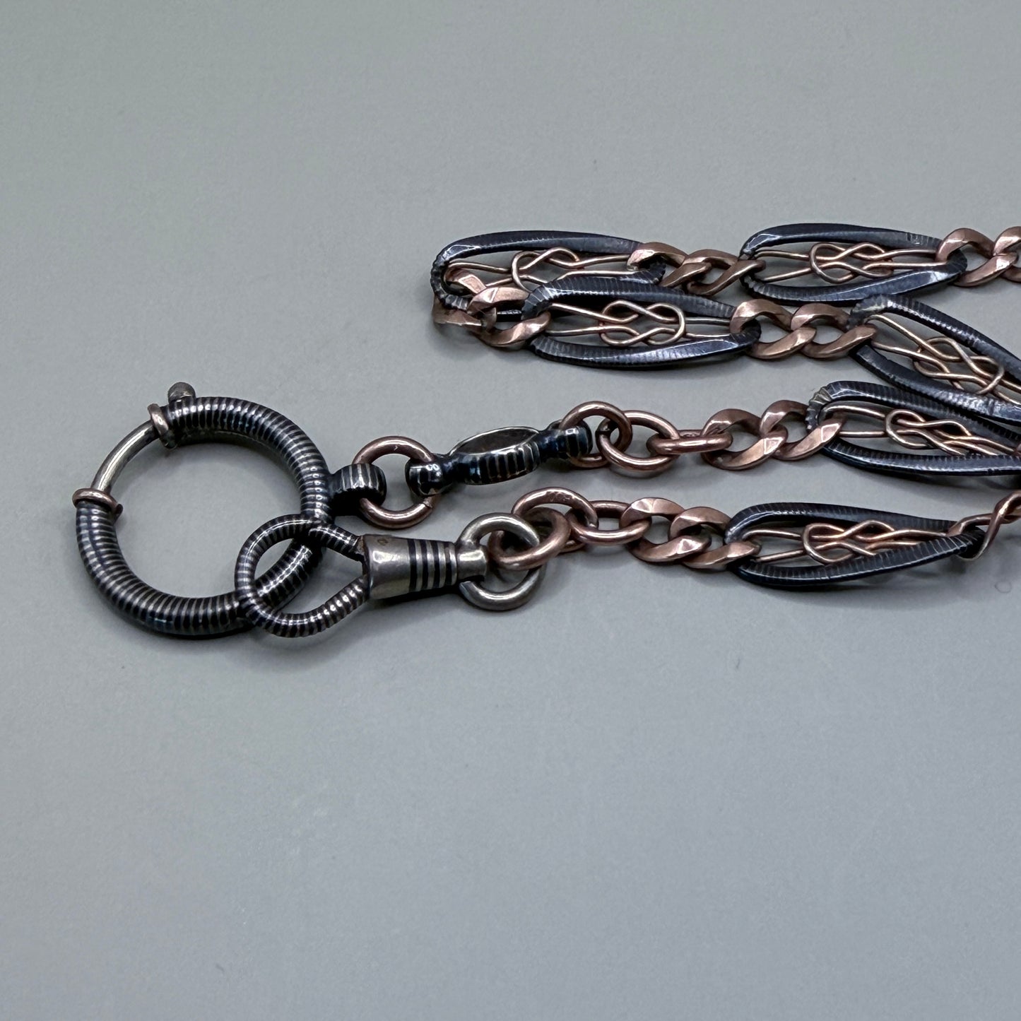 Antique Victorian "Lover's Knot" Open-Work 800 Niello & Rose Gold Vermeil Pocket Wactch Chain, 19-1/8” inches MBP2