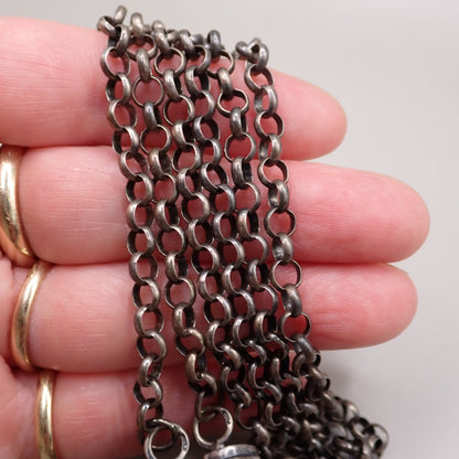 Antique Dutch 835 Silver Jasseron Chain with Ornate Needle Cap Pendants