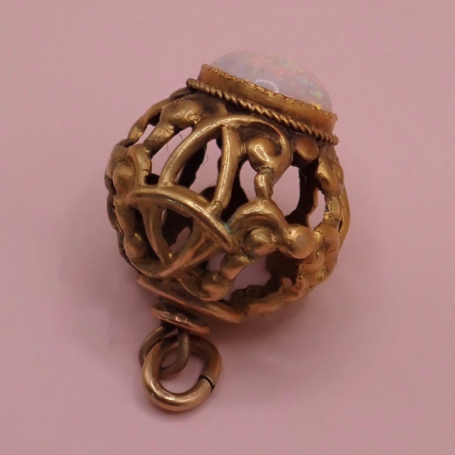 Antique Victorian Rare Antique Victorian Open-Work Opal "Cage" Micro-Charm