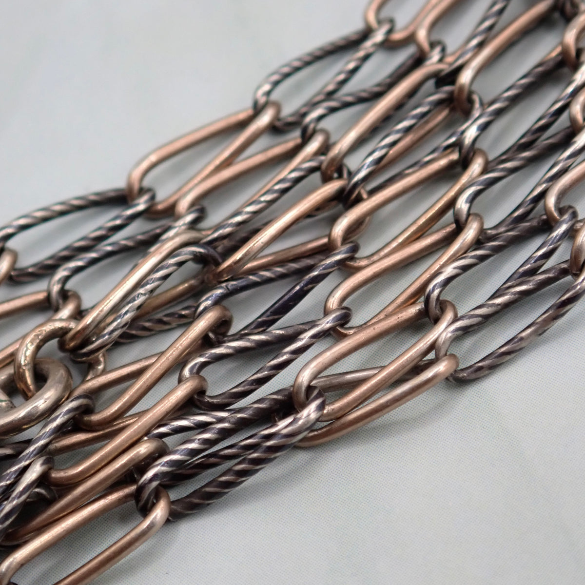 Antique Victorian Niello & Rose Gold Vermeil Long Guard Chain Necklace, 57.5" inches, 20.2g MB101