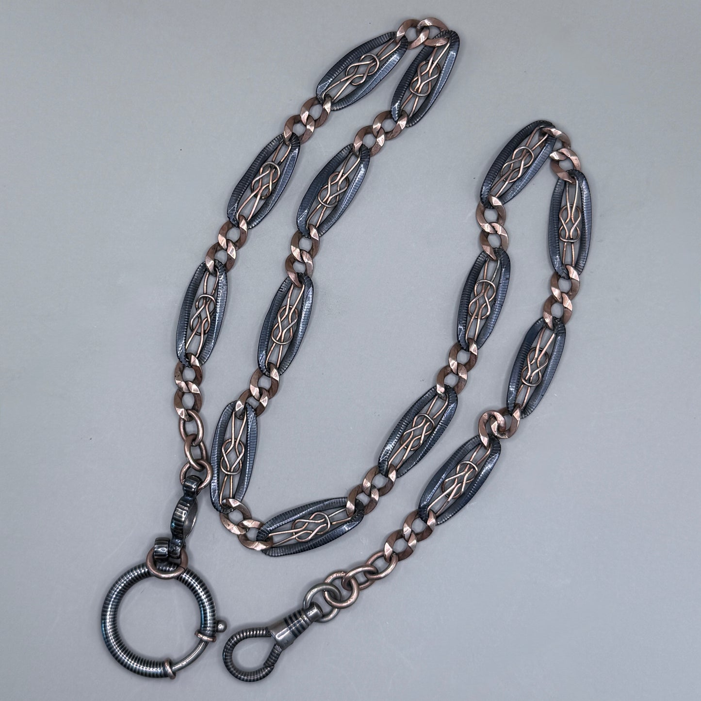 Antique Victorian "Lover's Knot" Open-Work 800 Niello & Rose Gold Vermeil Pocket Wactch Chain, 19-1/8” inches MBP2