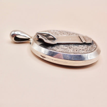 Antique 1879 Sterling Silver Victorian "Belt Buckle& Snowdrop" Locket Pendant