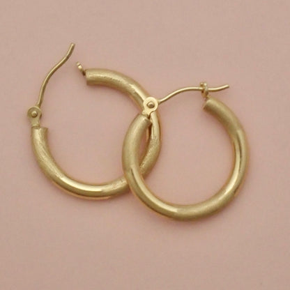 PreLoved Solid 14K Yellow Gold "Mixed Texture" Satin & Polished Hoop Earrings