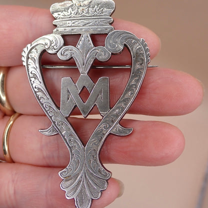 Rare 19th Century Scottish Sterling Silver Crowned Luckenbooth “Grand” Brooch Pin