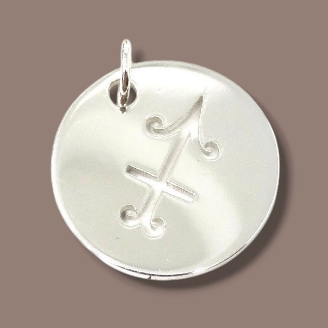 Sterling Silver 16.5 mm Sagittarius Zodiac Disc Charm/Pendant Necklace