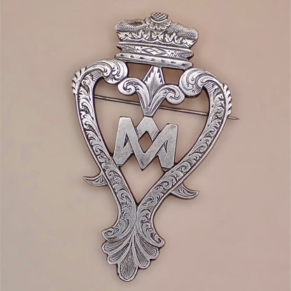 Rare 19th Century Scottish Sterling Silver Crowned Luckenbooth “Grand” Brooch Pin