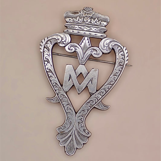 Rare 19th Century Scottish Sterling Silver Crowned Luckenbooth “Grand” Brooch Pin