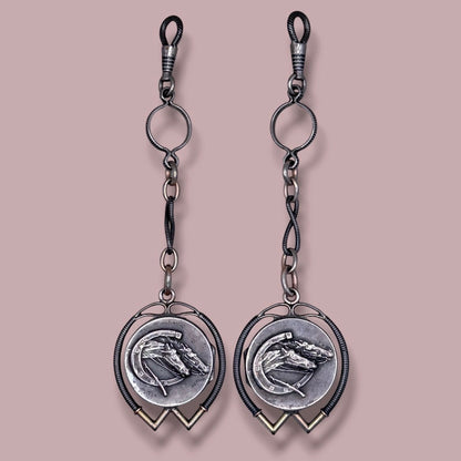 Antique Victorian .800 Silver & 12K Rose Gold Niello Equestrian "Short Drop" Fob Pendant MBP9