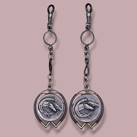 Antique Victorian .800 Silver & 12K Rose Gold Niello Equestrian "Short Drop" Fob Pendant MBP9
