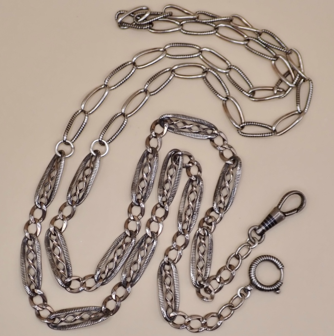 Converted Antique Victorian Niello & Silver Chain Necklace MB90