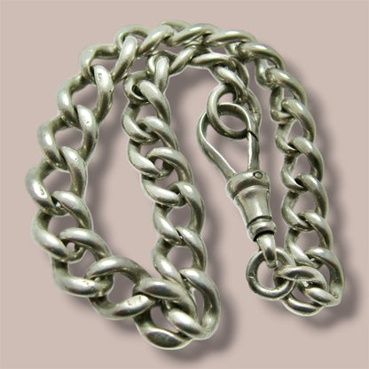 Vintage 1930s English Sterling Silver Albert Chain Bracelet with Dog Clip | Hallmarked London 1933