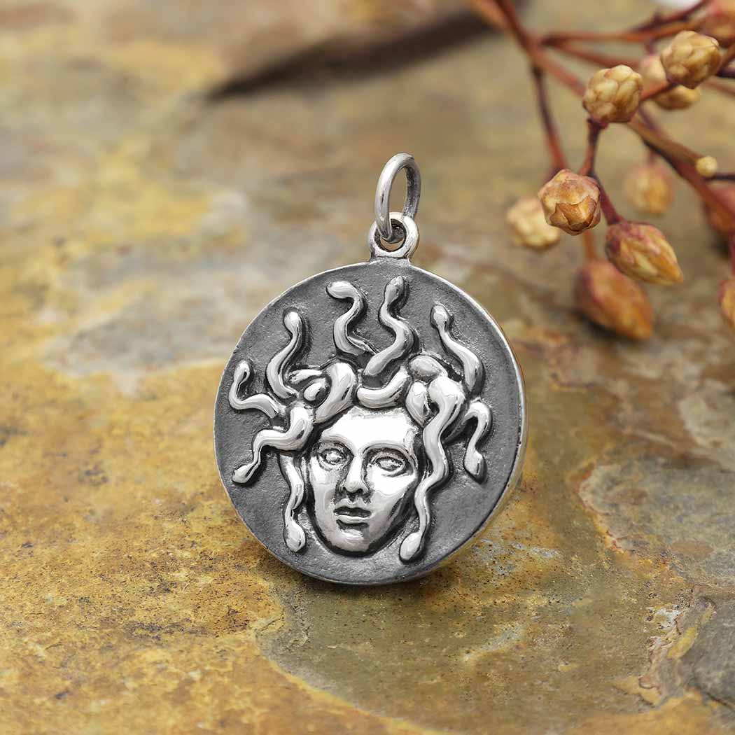 Solid 925 Sterling Silver Medusa Pendant, 24x18mm
