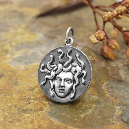 Solid 925 Sterling Silver Medusa Pendant, 24x18mm