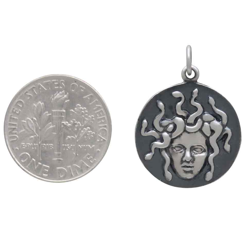 Solid 925 Sterling Silver Medusa Pendant, 24x18mm