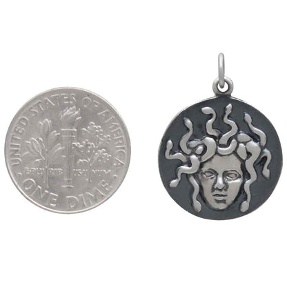 Solid 925 Sterling Silver Medusa Pendant, 24x18mm