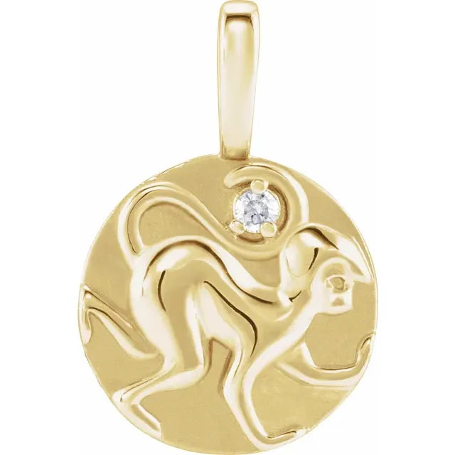14K Yellow Gold .015 CT Natural Diamond Chinese Zodiac Year of the Monkey Pendant