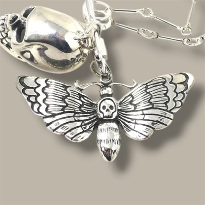 Solid 925 Sterling Silver Deaths Head Moth Pendant
